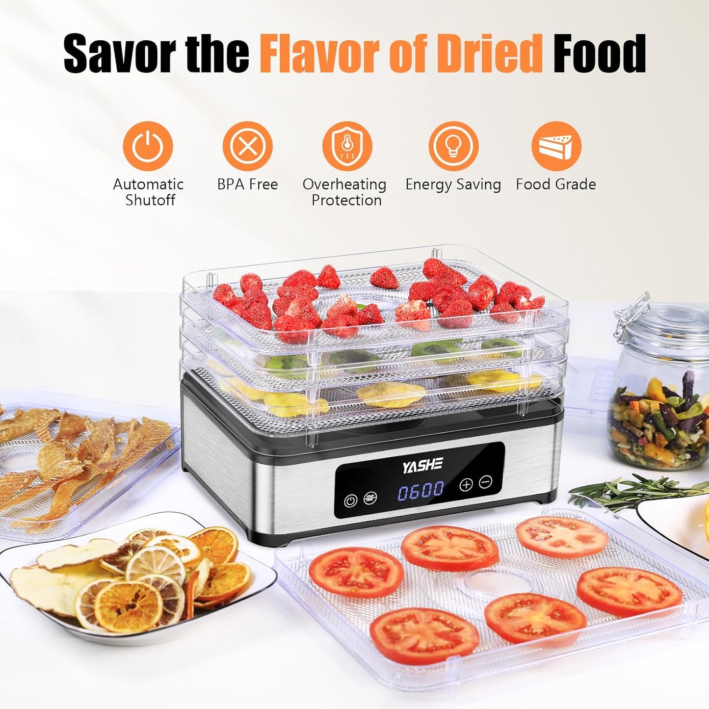 YASHE Deshidratador de Alimentos de Acero Inoxidable